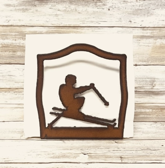 Skier Rustic Metal Napkin Holder