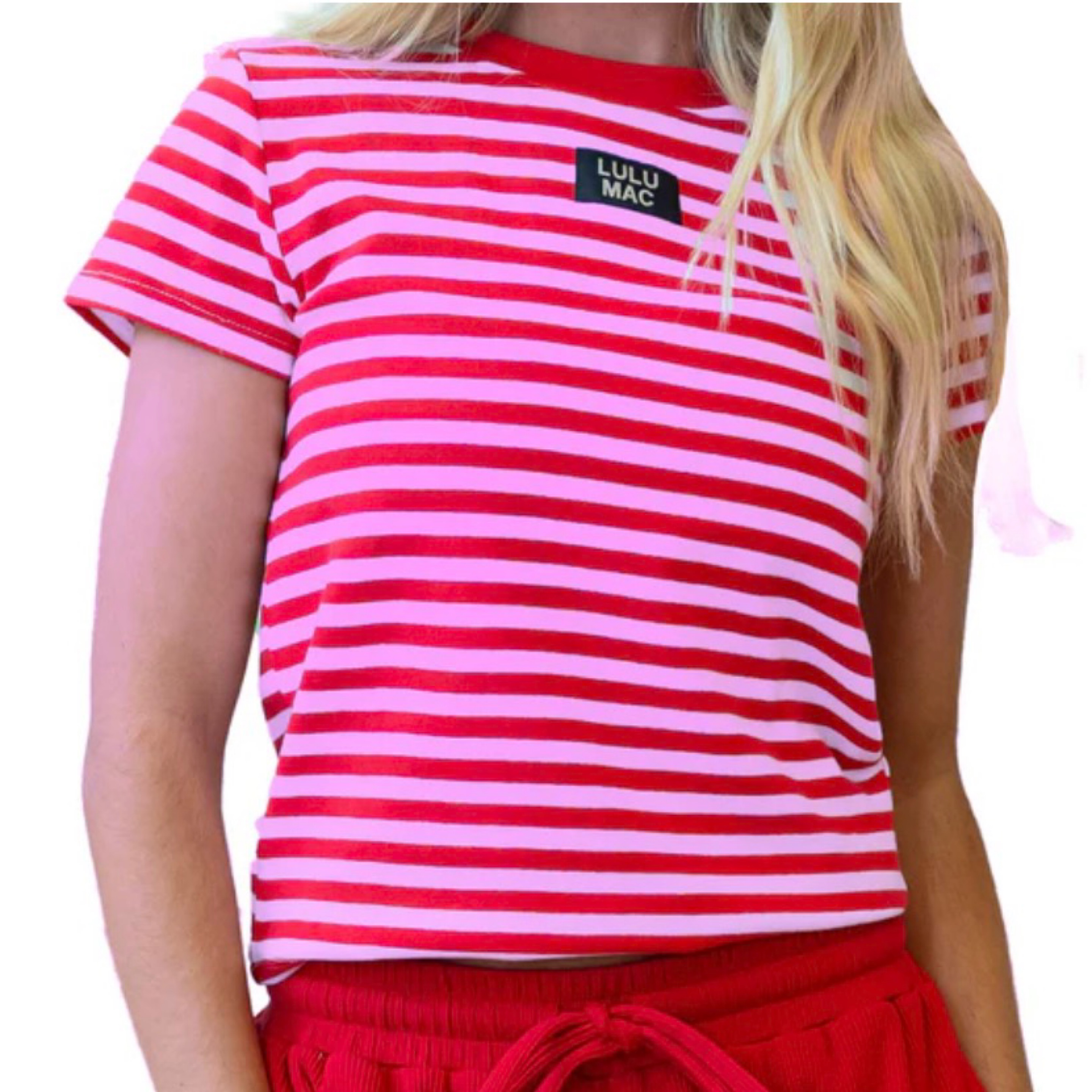 LuLumac striped short sleeve red/pink — Bama Tan boutique, Tuscaloosa AL