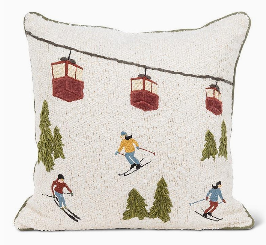 Gondola and Skiers Boucle Pillow