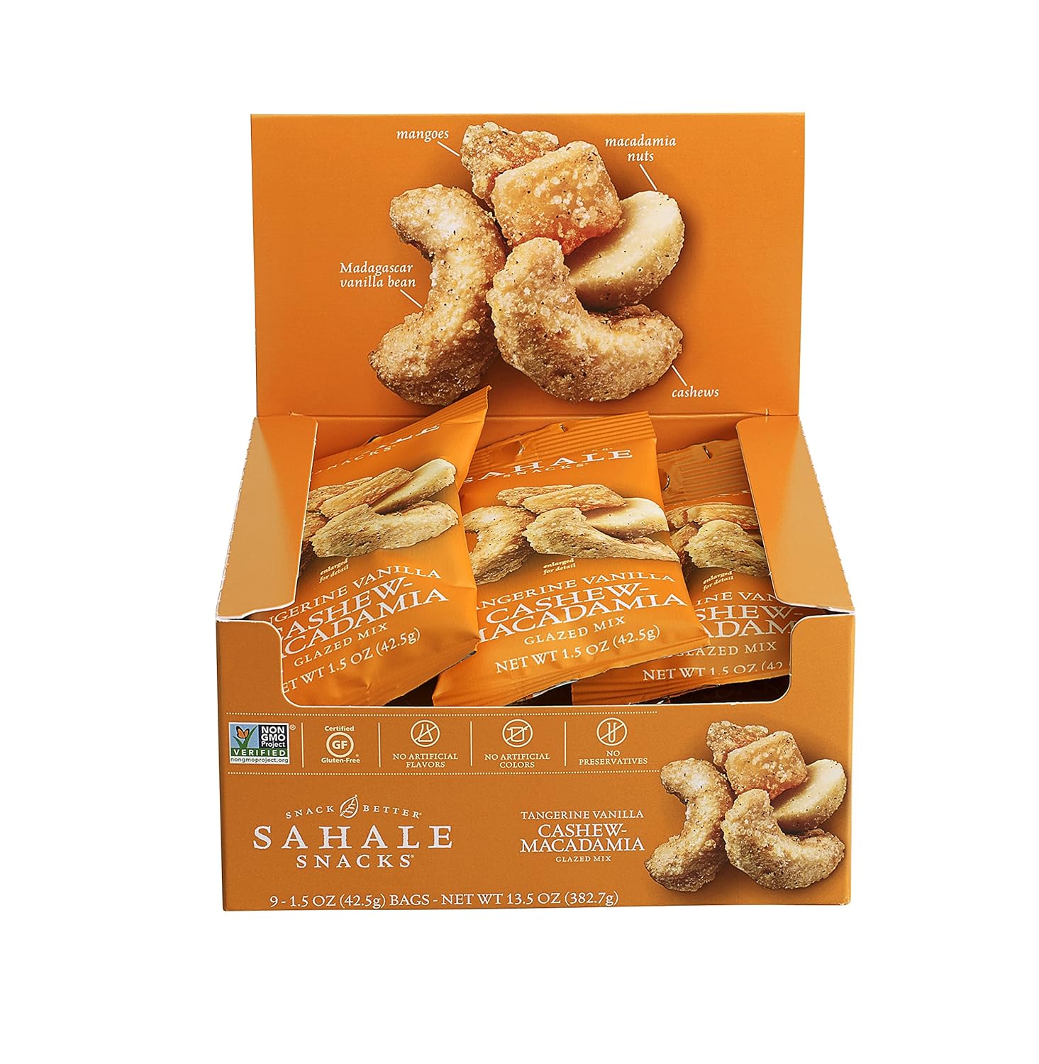 Sahale Tangerine Vanilla Cashew Macadamia Glazed Mix 1.5 0z 9 ct Tray