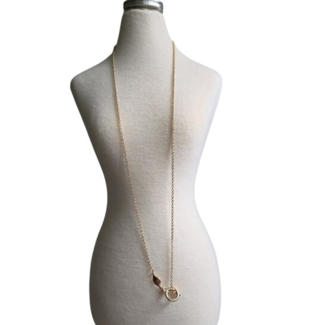 Gold Long Pendant Necklace with Ring Accent 28"