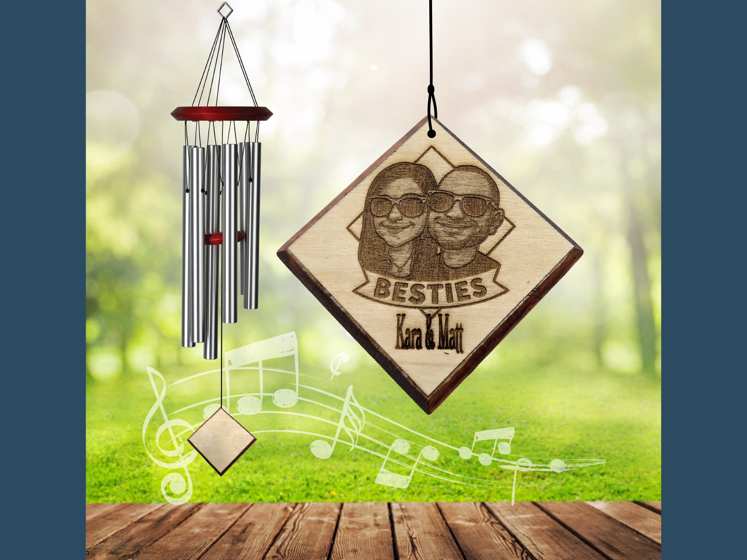 Custom Besties Wind Chime - You and your friend on a chime! personalized wind chime