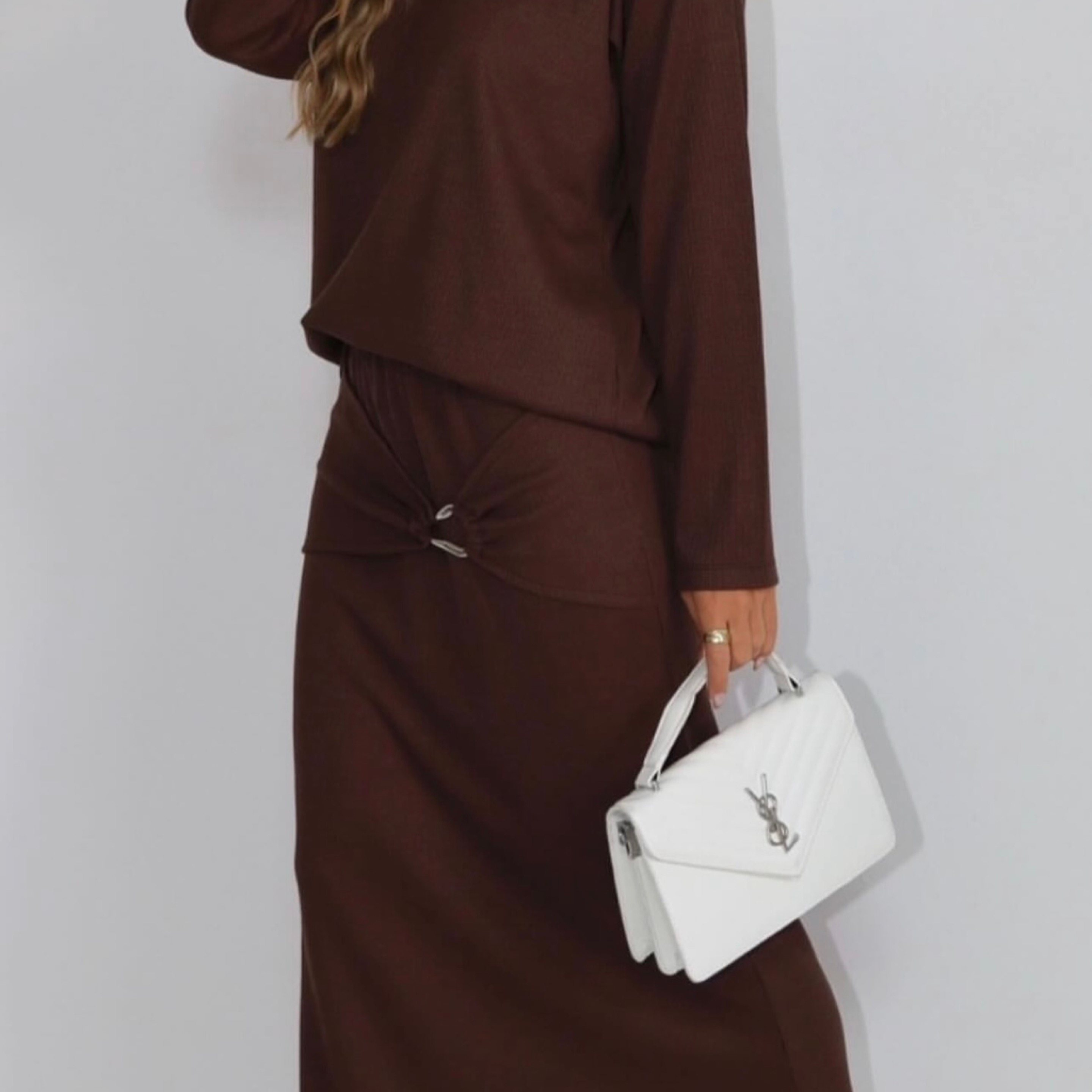 Brown Waffle Skirt Set in Brown — product photo