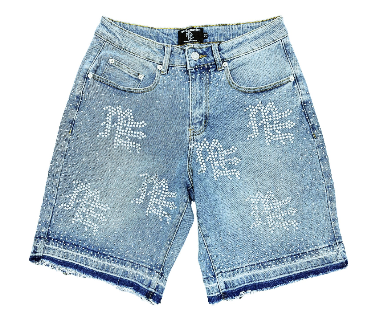 MIXED EMOTION ‘ME’ Rhinestone Denim Shorts