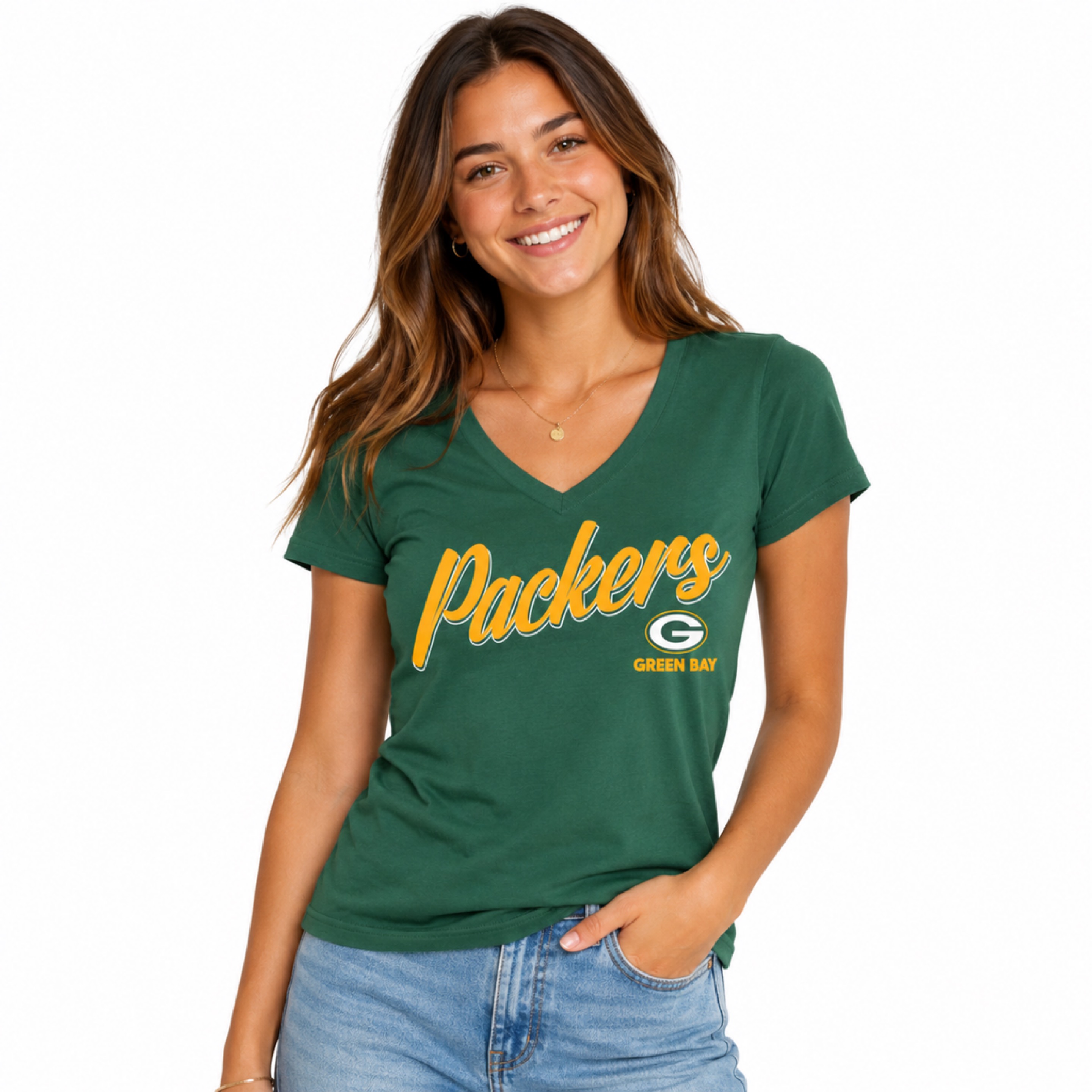 Green Bay Packers Ladies Heather Green G34HER Field Script Shirt