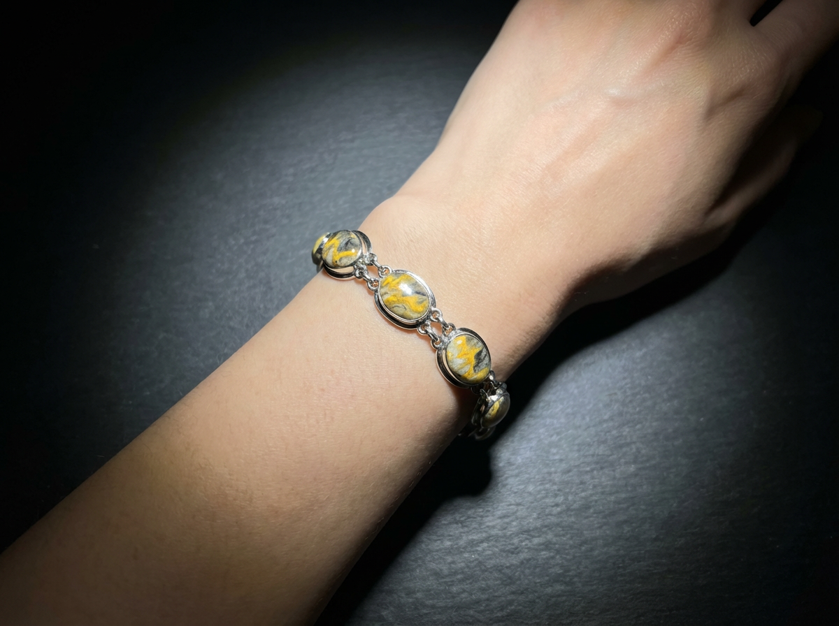 Sterling Silver Bumblebee Jasper Bracelet - Size Link #071