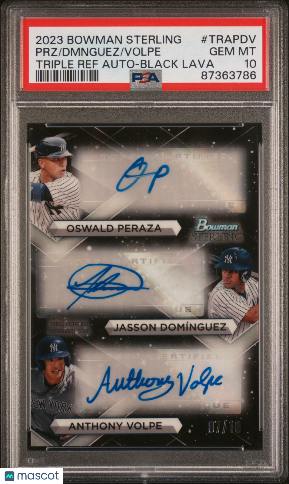 2023 Bowman Sterling Autographs Volpe Dmnguez PRZ #TRAPDV Black Lava /10 PSA 10