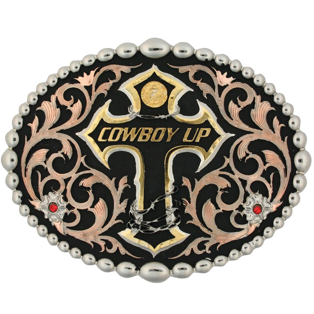 Tri Color Cowboy Up Attitude Belt Buckle