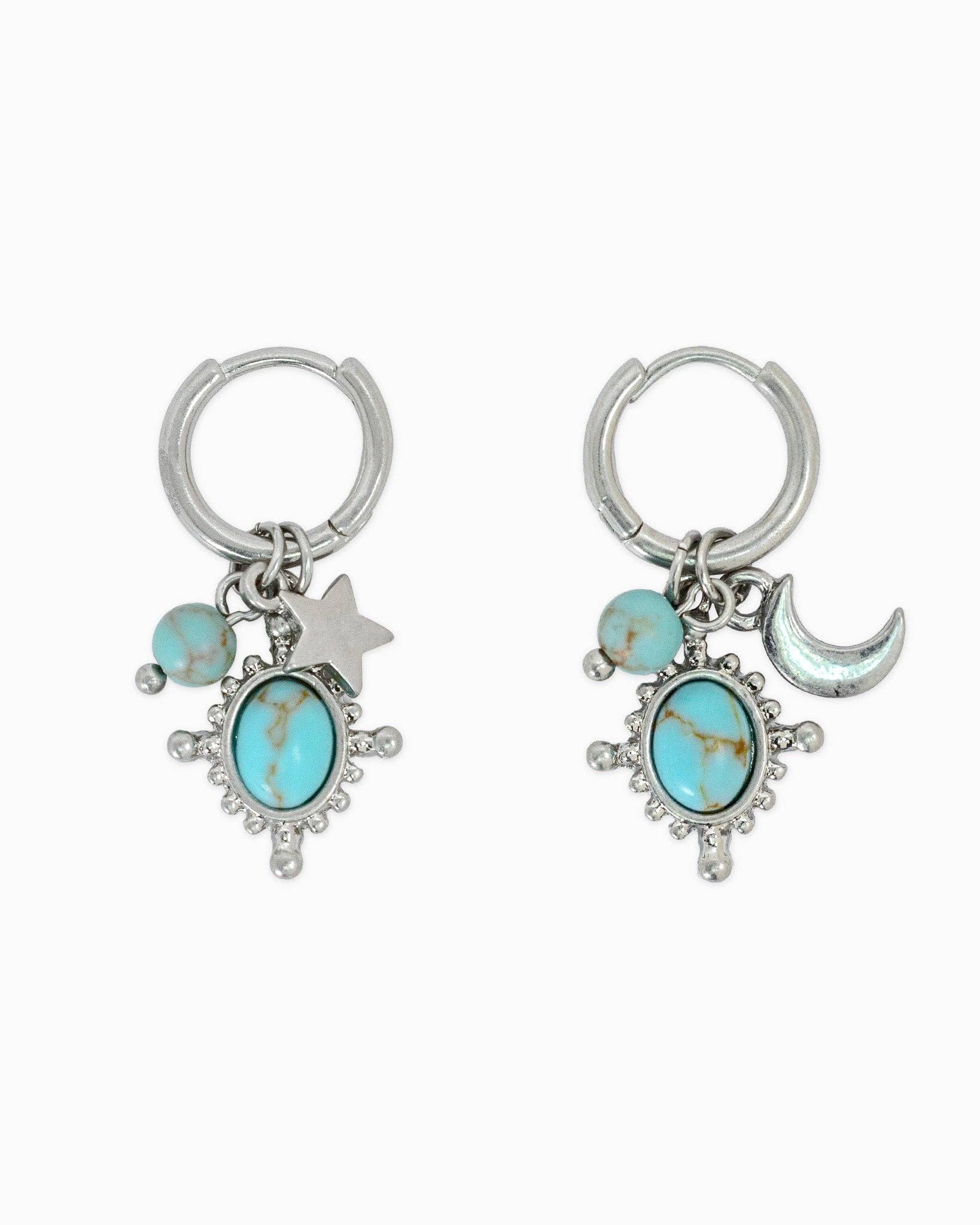 Western Turquoise Star Moon Charm Earrings