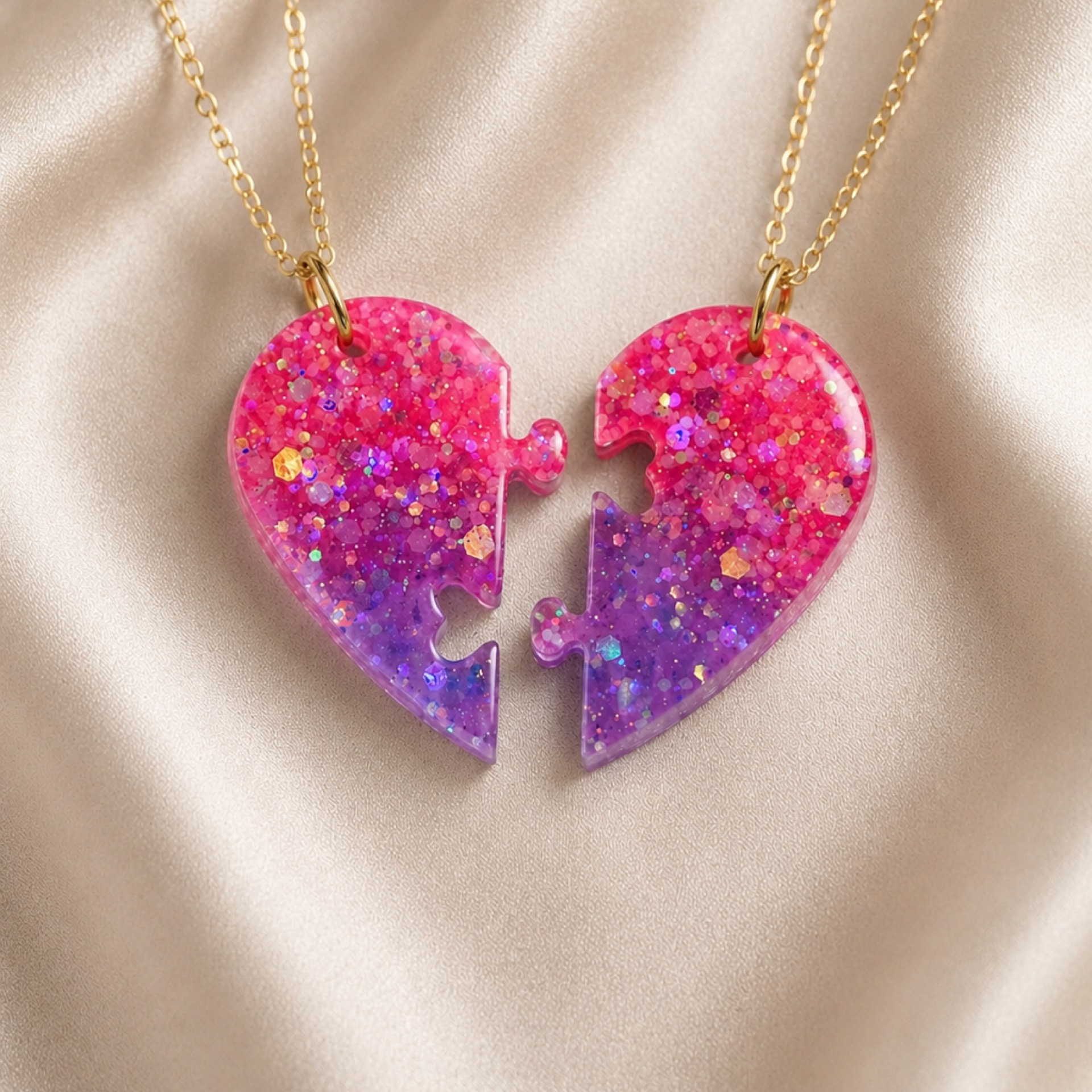 Pink and purple sparkle glow in the dark BFF necklaces  product image