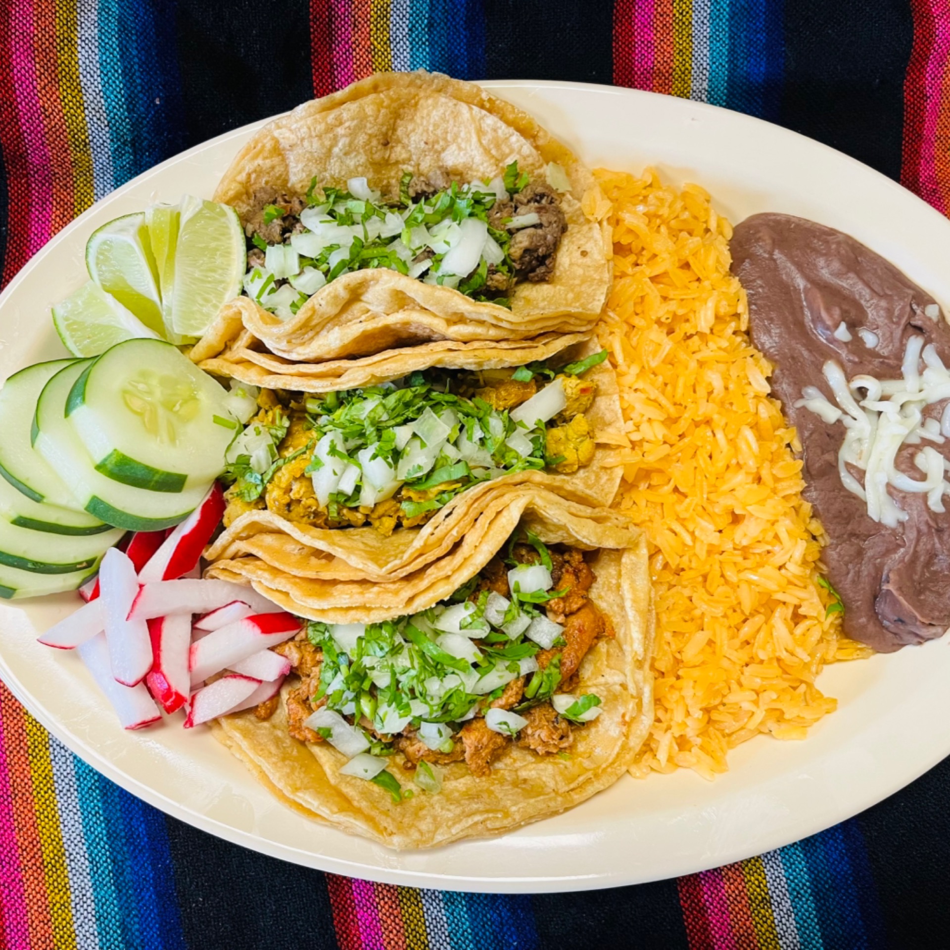 Taco Tuesday 3 tacos arroz y frijoles at Taqueria El Jalapeño Autentica comida Mexicana in Bethesda, MD 20814 | YourMenu® Online Ordering
