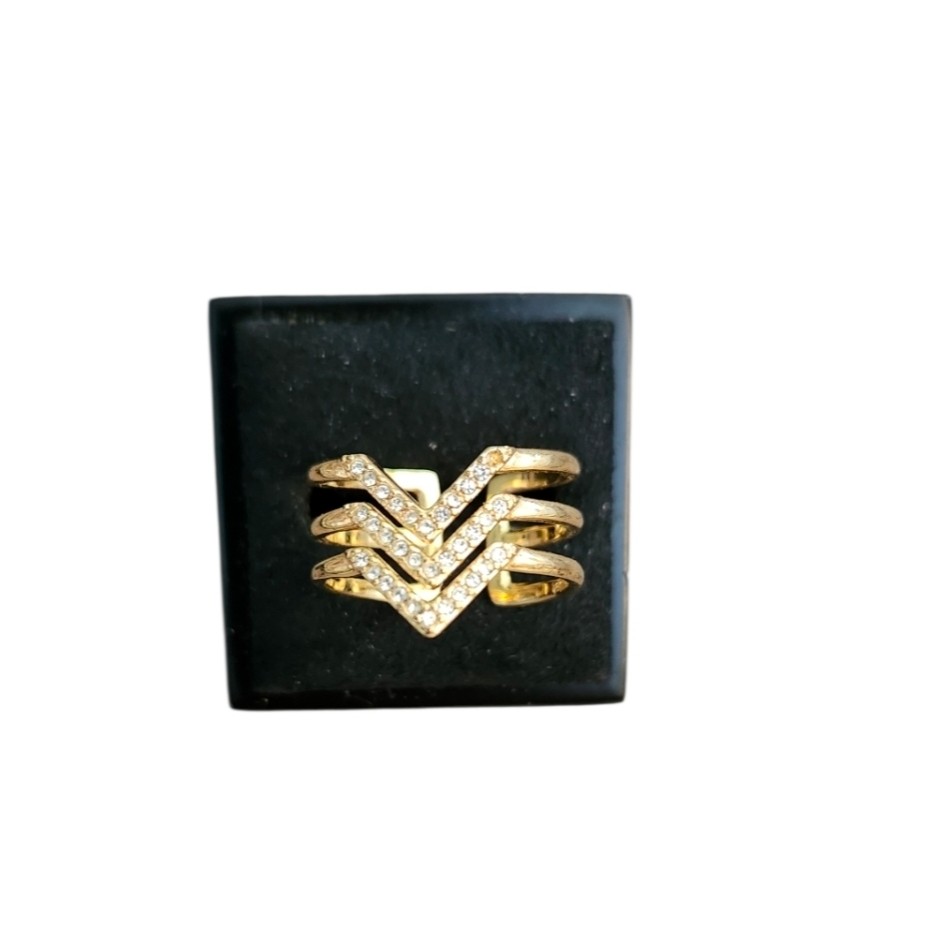 Size 7 Gold Toned Pave Cubic Zirconia Chevron Ring