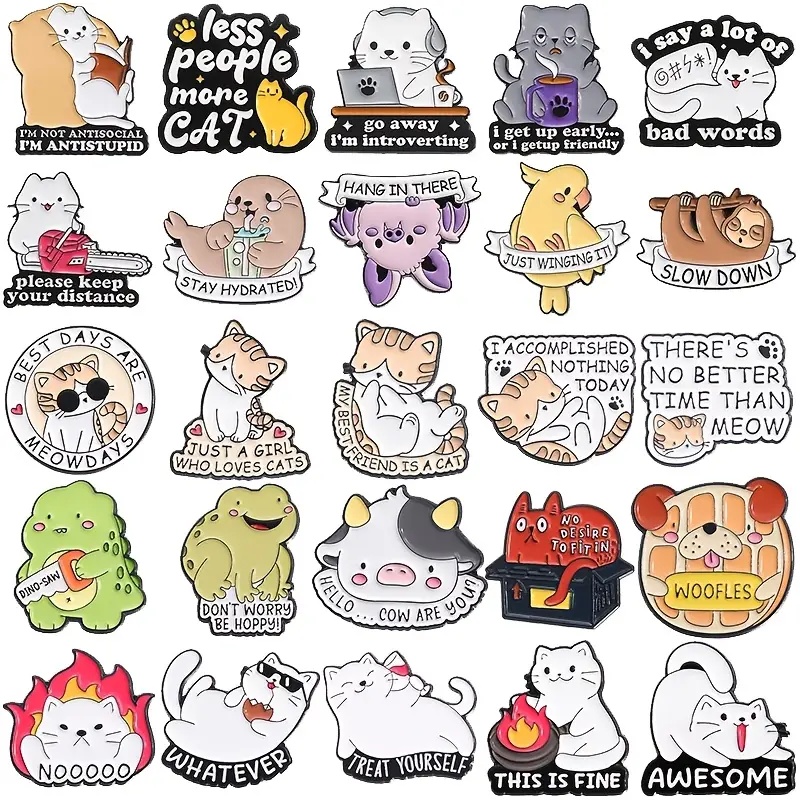 Cute Animal Pins with Humorous Phrases (Assorted)