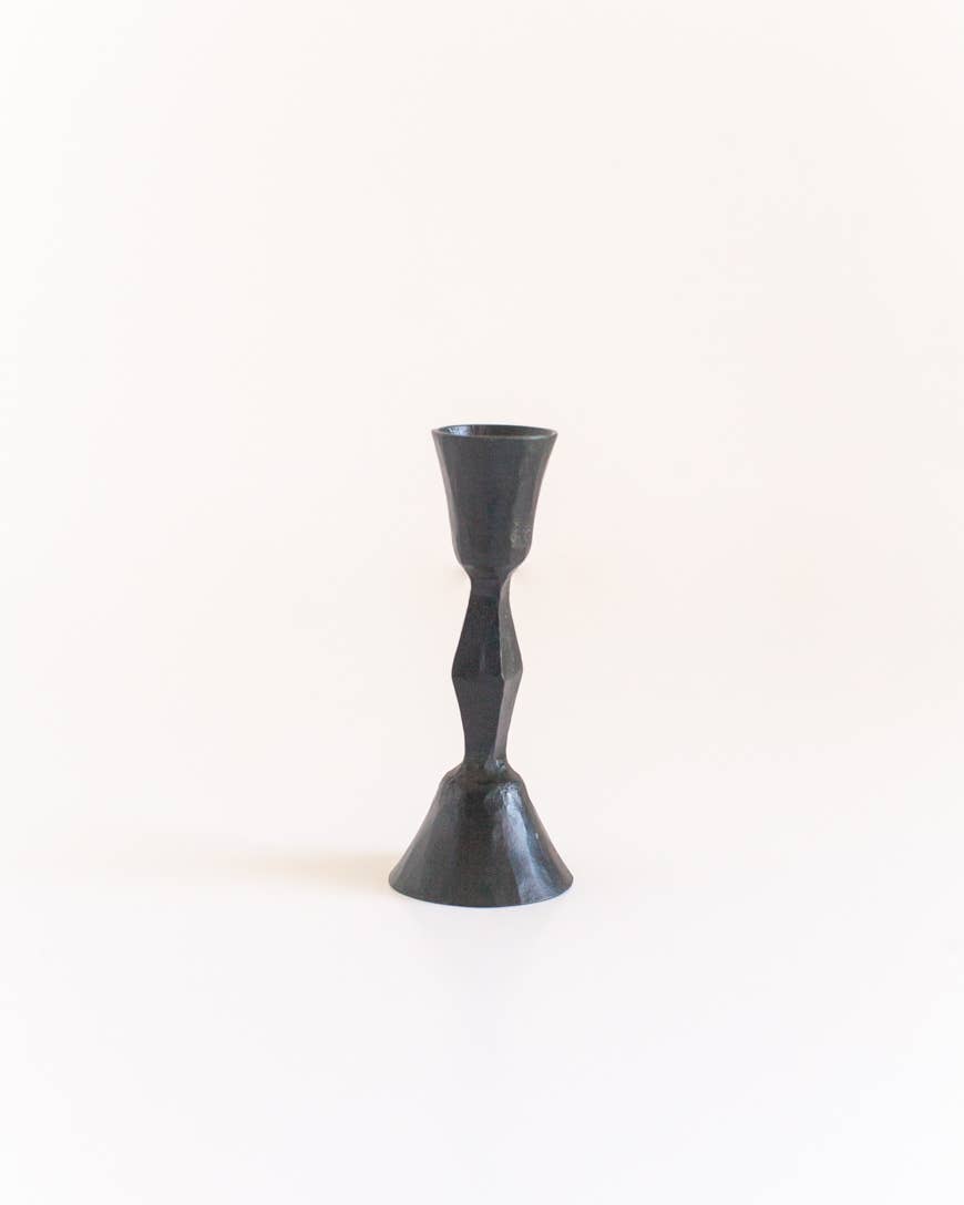 Hand Forged Iron Diamante Candle Holders: Black