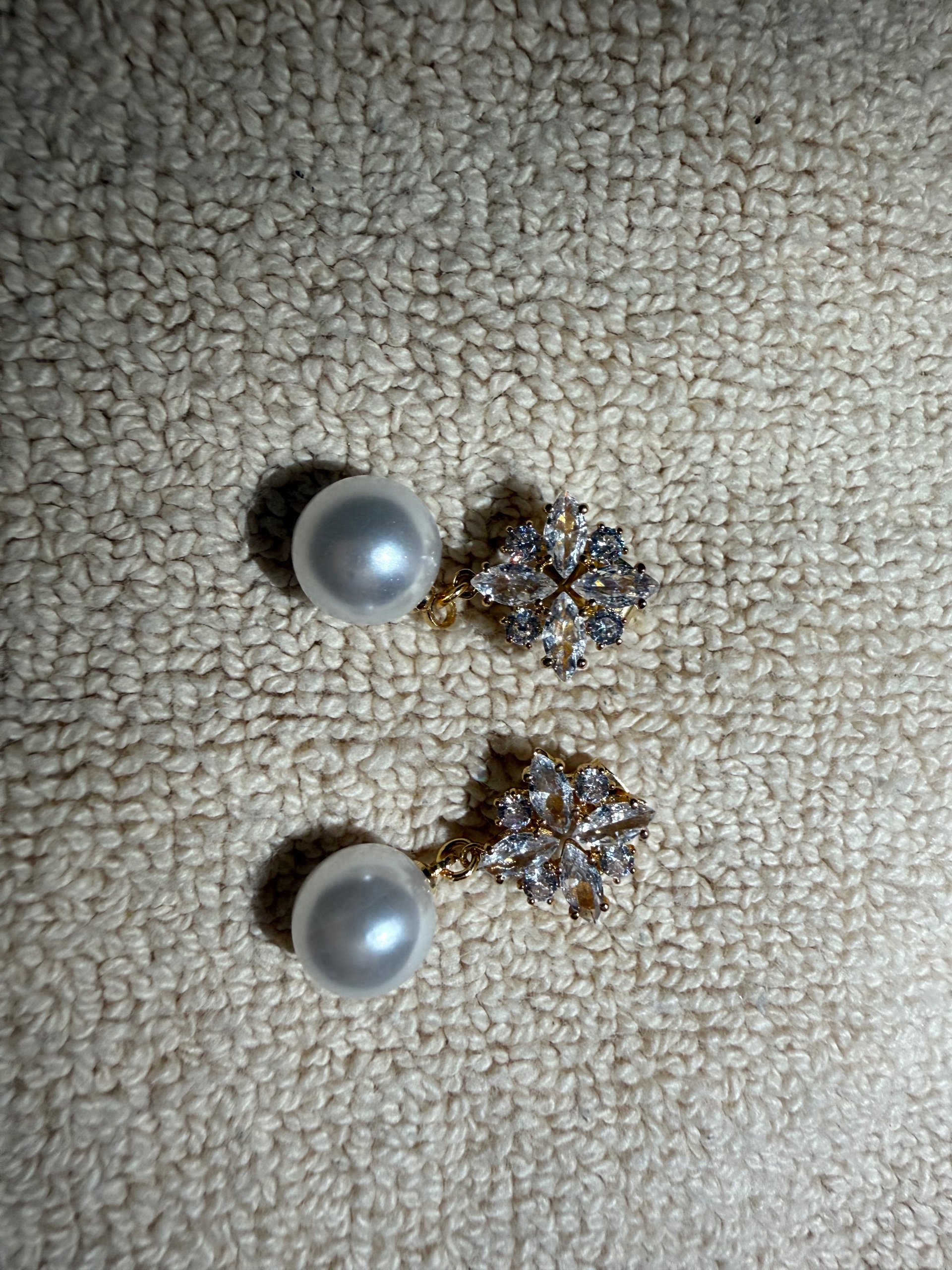 Flower Rhinestone & Pearl Earrings