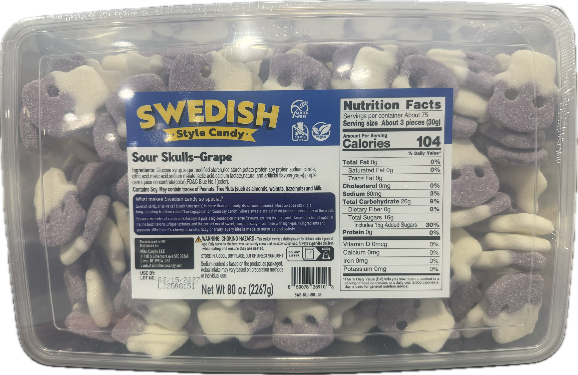 Mito Swedish Style Gummy Sour Skulls Grape 5 lb