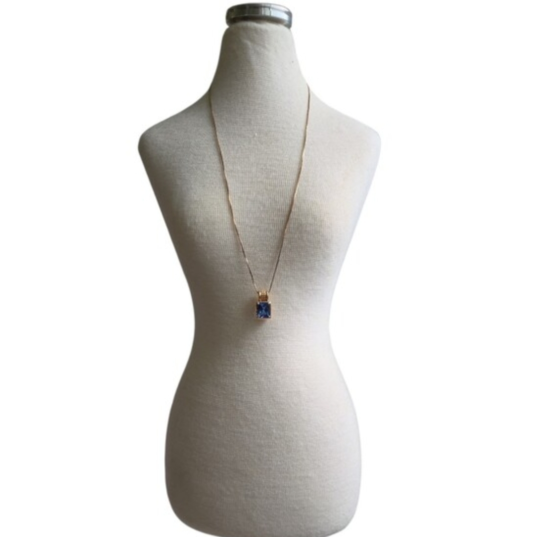 Vintage 925 Italy Gold Chain Necklace with Blue Pendant 19"