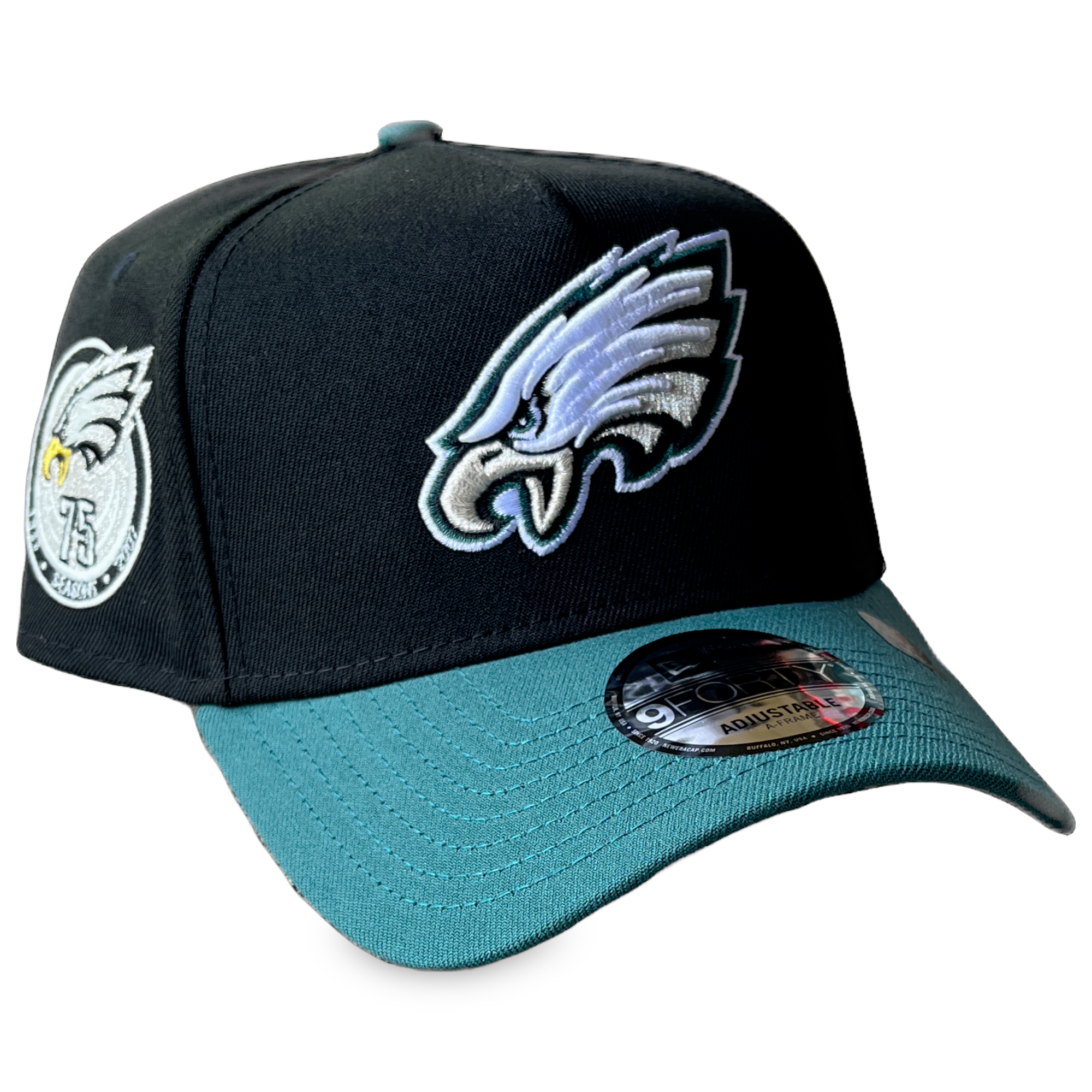 Philadelphia Eagles Black/Green New Era 9FORTY 75th Season Snapback Hat