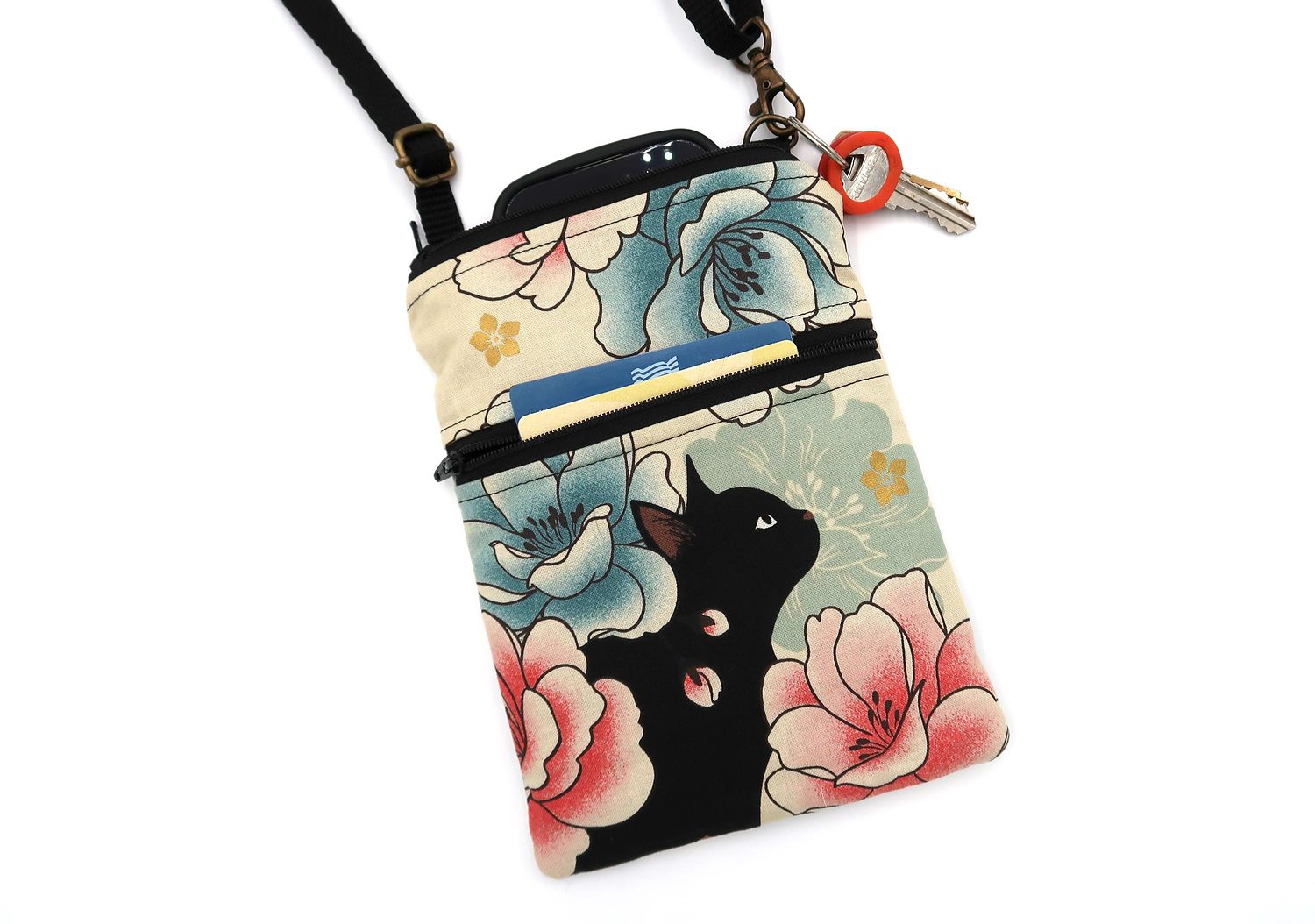 Small Crossbody Bag – Black Cats & Peonies, photo 7 of 15