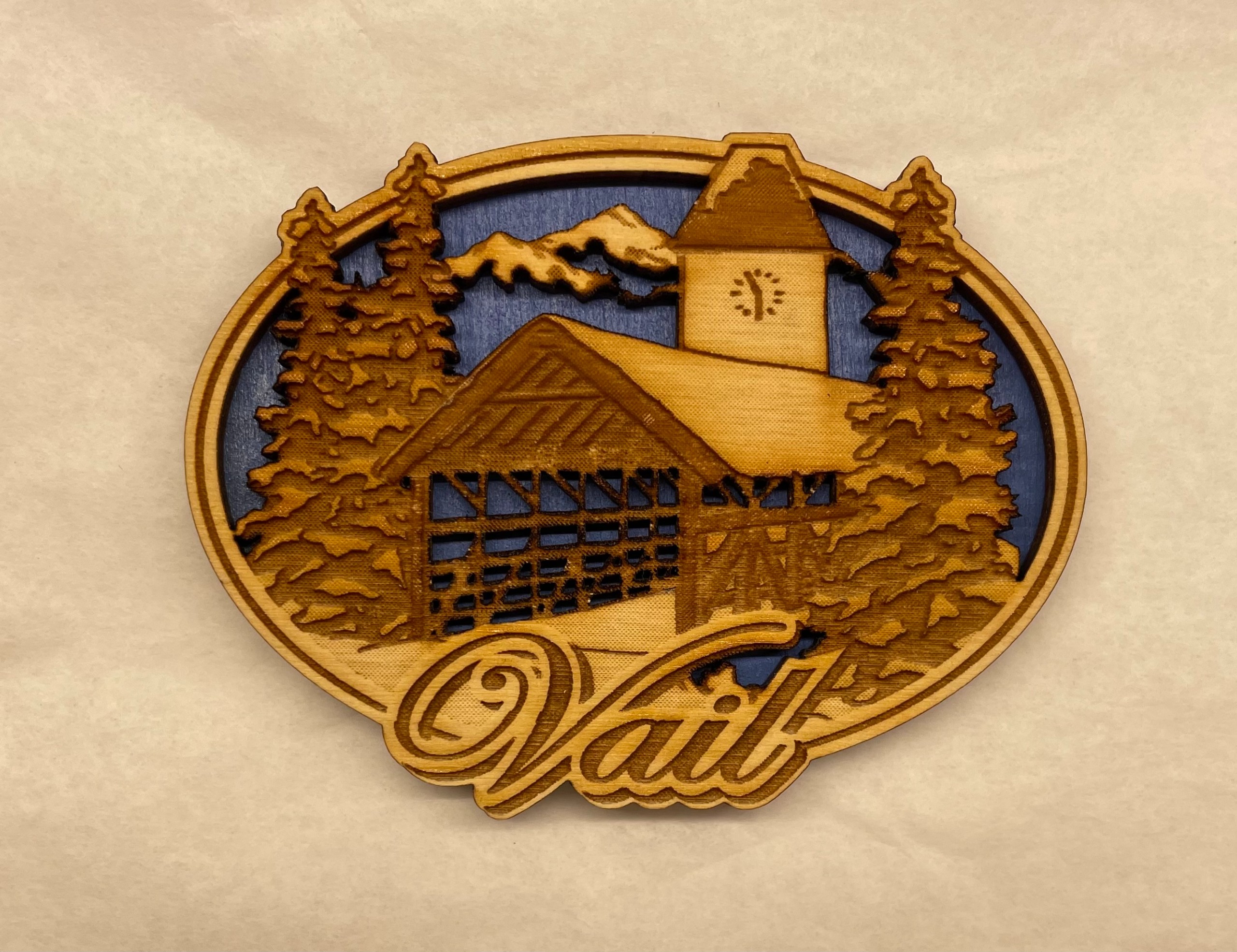 Vail Oval Lasercut Wood Magnet