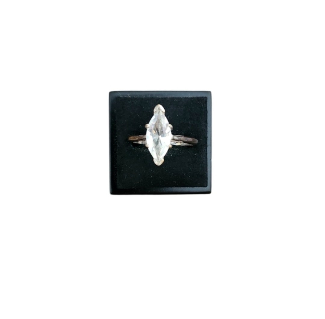 Size 10 14k HGE Marquise-Cut Clear Stone Solitaire Ring - Silver Tone