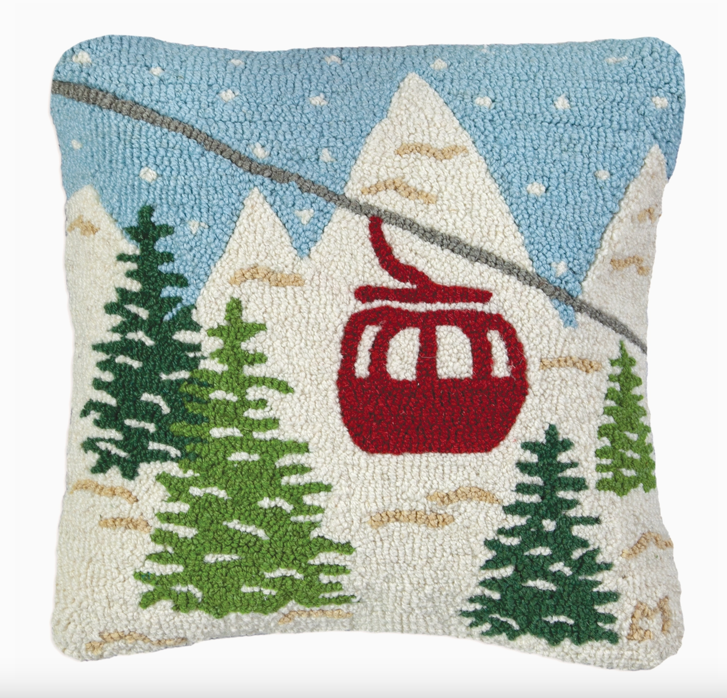 Gondola with Blue Sky Hooked Wool Pillow 18"x18"