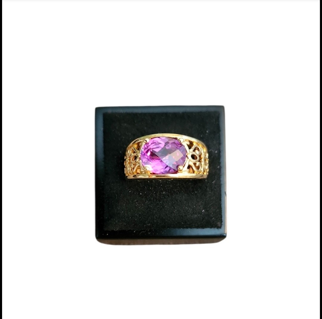 Size 6 925 China Sterling Silver Gold Toned Oval Cut Purple Stone Filigree Ring