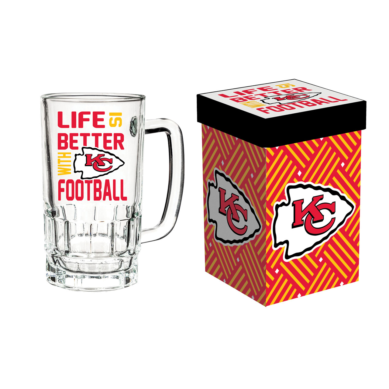 Kansas City Chiefs Glass Tankard Mug with Box 18oz