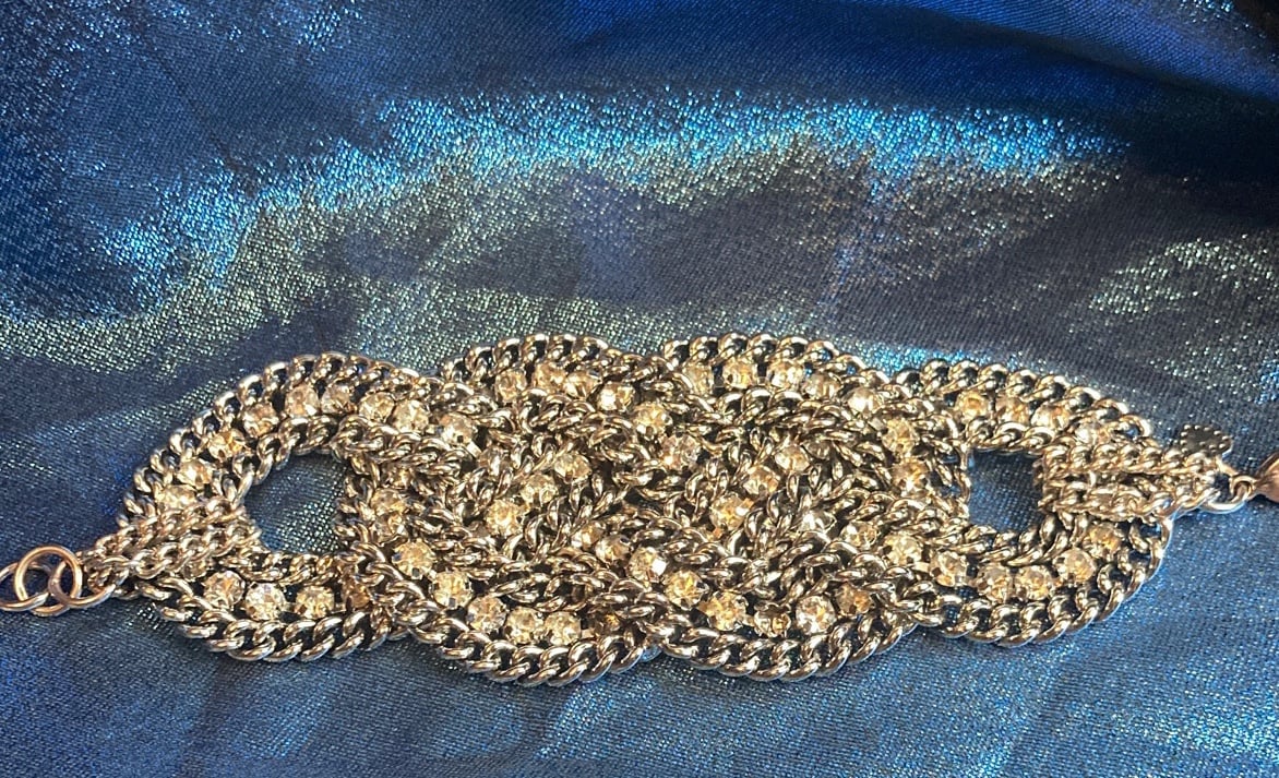 Retired Stella & Dot Petra Bracelet Heavy 2" Wide Braided Chain Rhinestone Cuff