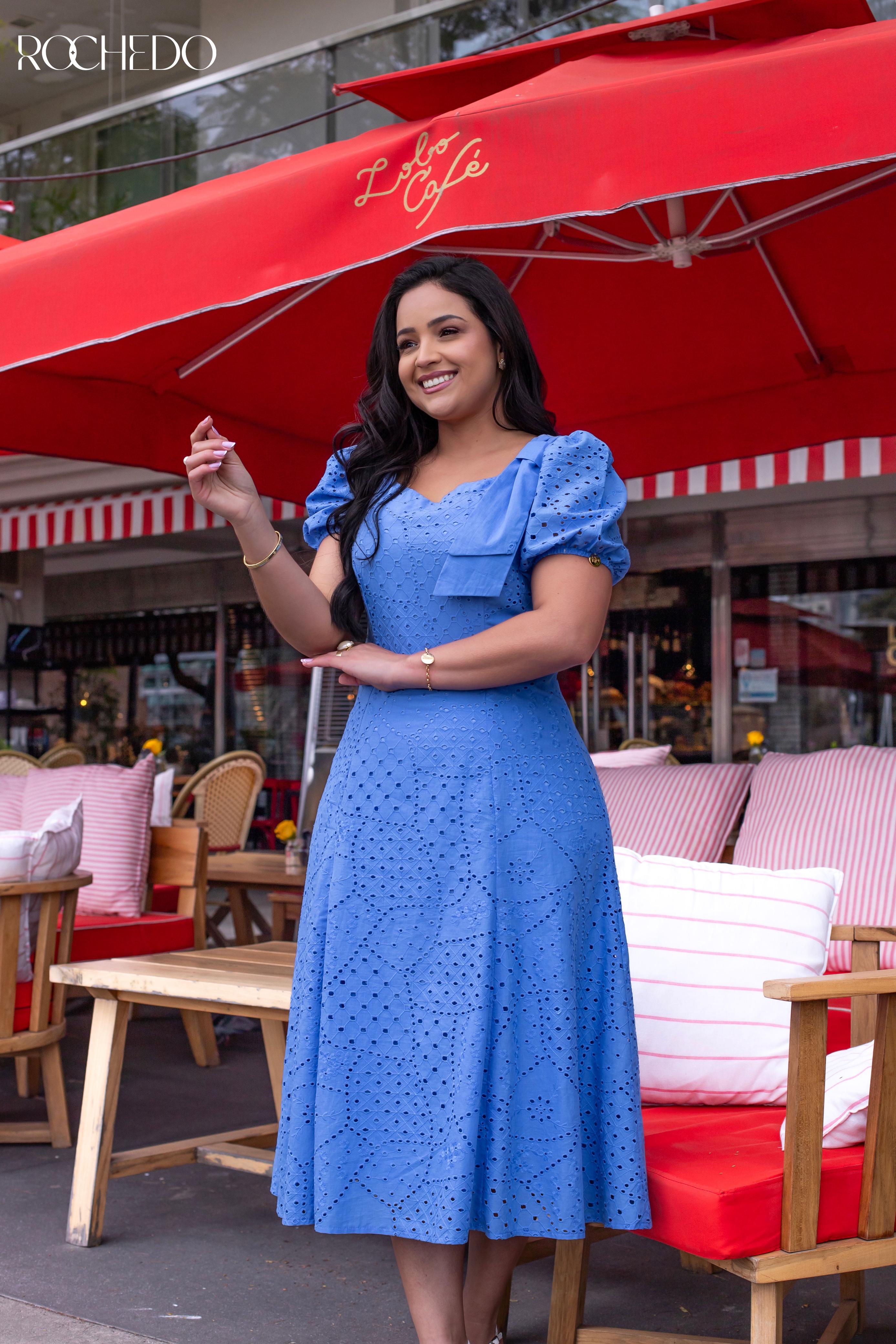 Vestido Isabelle em Laise Azul