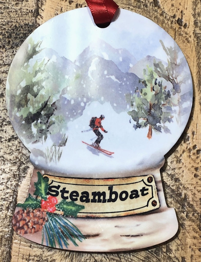 Skier Hardboard Snowglobe Ornament