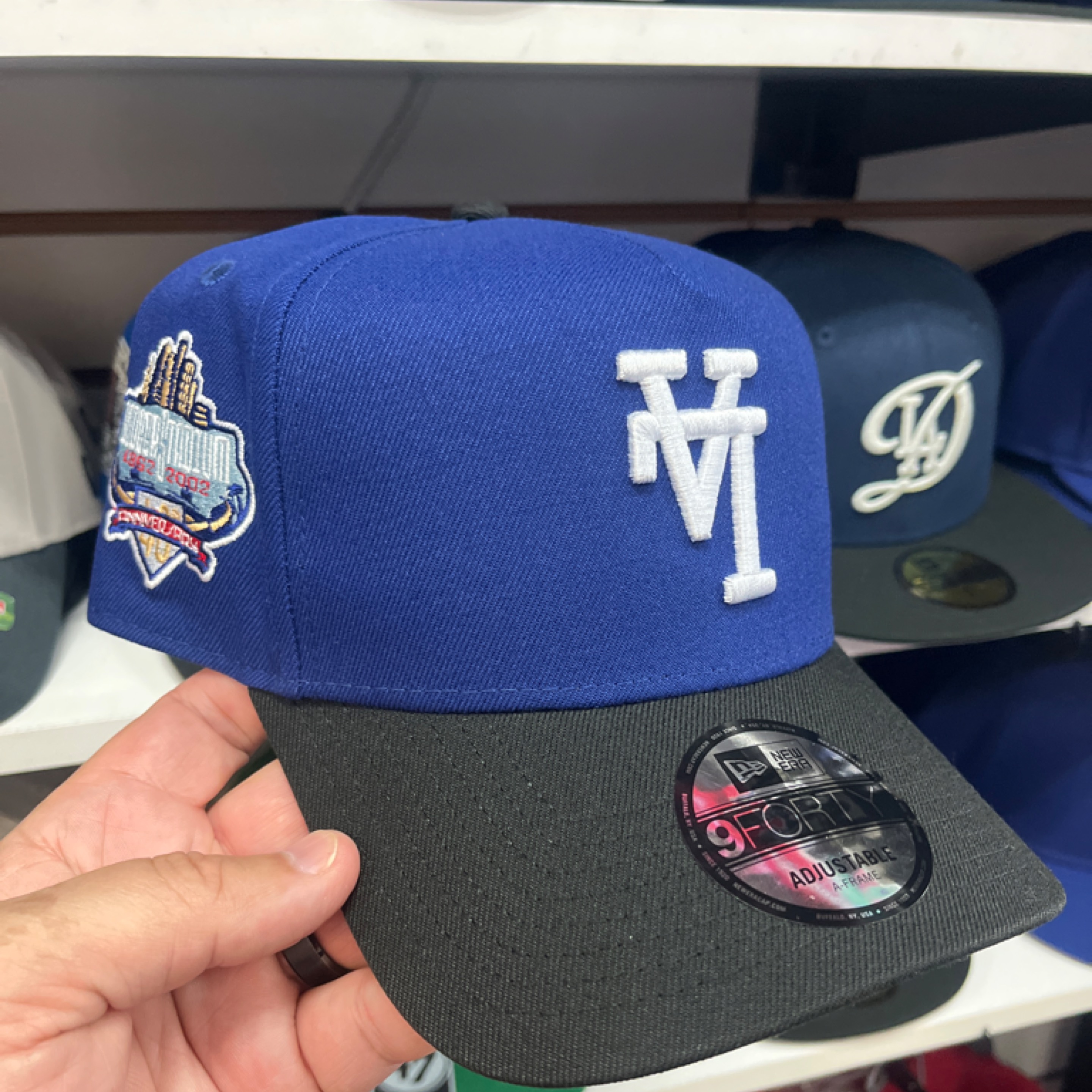 Los Angeles Dodgers Inverted Logo New Era 9FORTY Royal/Black 40th Anniversary A-Frame Snapback Hat