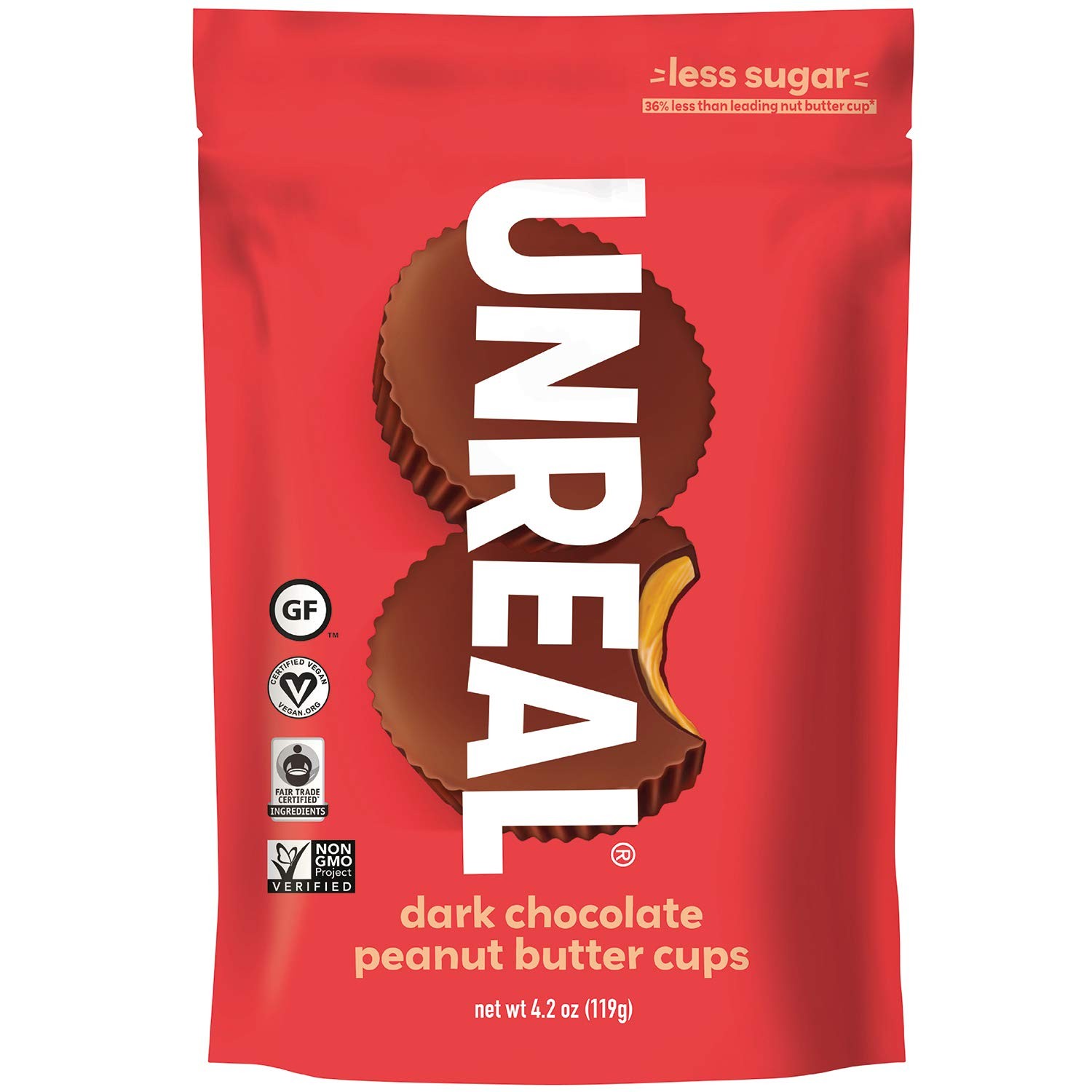 Unreal Dark Chocolate Peanut Butter Cups Bag 3oz 6 Pack