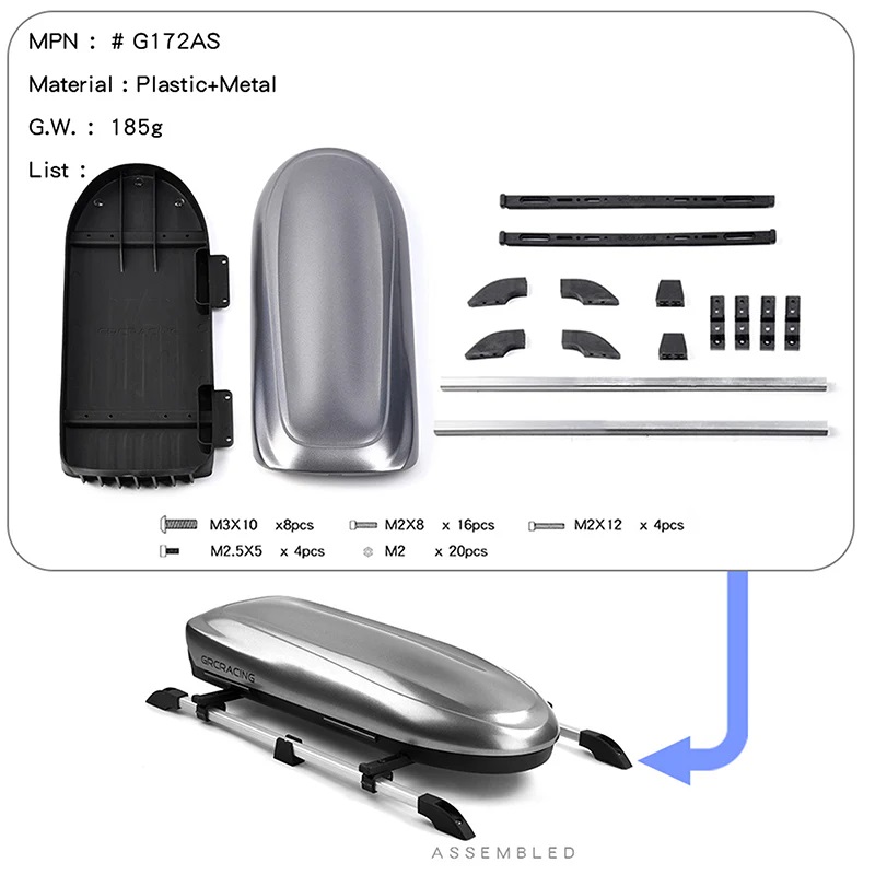 248*100mm Plastic Roof Luggage Box Gray