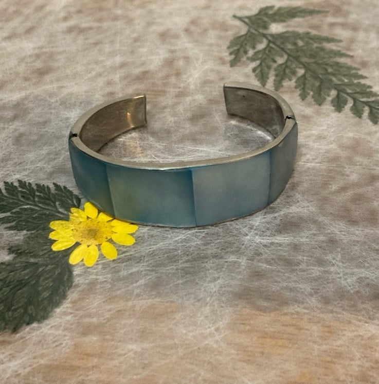 Vintage Silver & Blue Inlay Cuff Bracelet