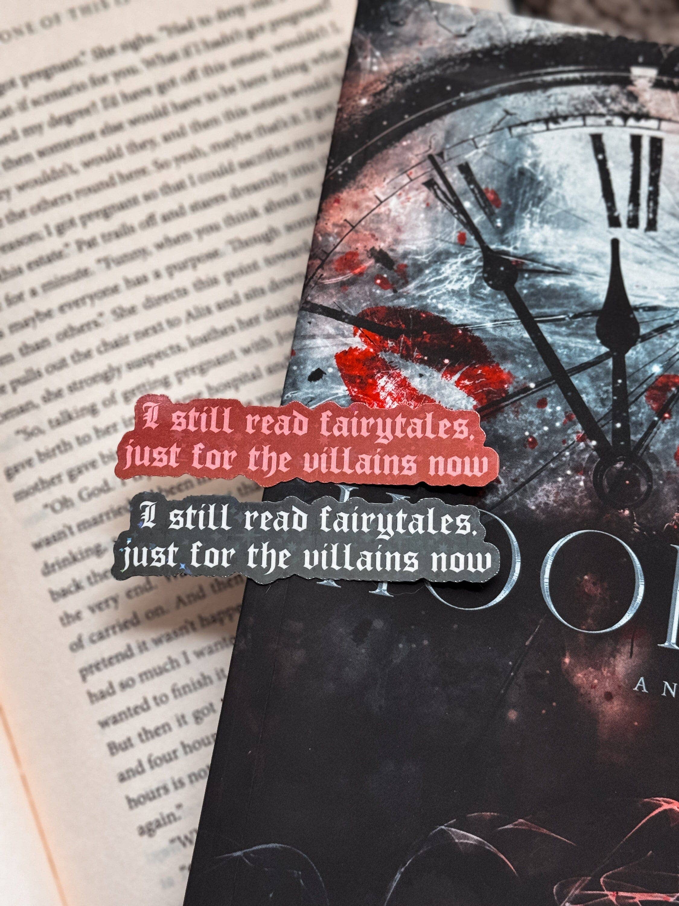 I Read Fairytales for the Villains Sticker: Black/White, Matte WITH laminate