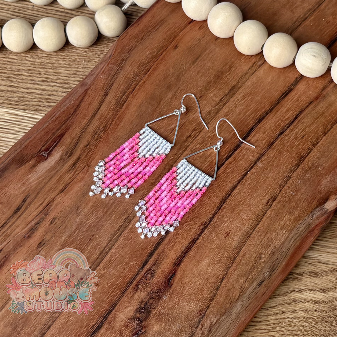 Bubblegum Pink Triangle Fringe Earrings preview image