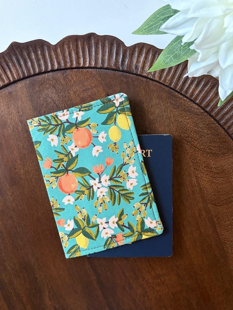 Passport Cover – Citrus Floral Teal – handmade passport cover