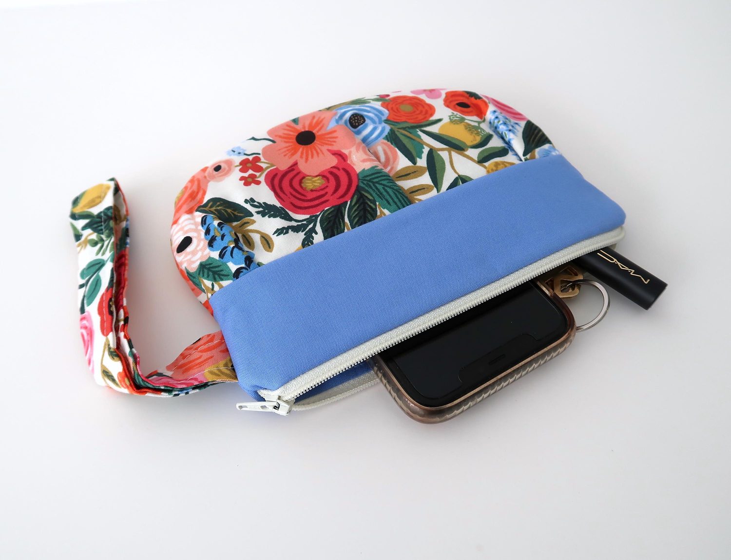 Pleated Wristlet – Rosy Florals on Cream, photo 3 of 6