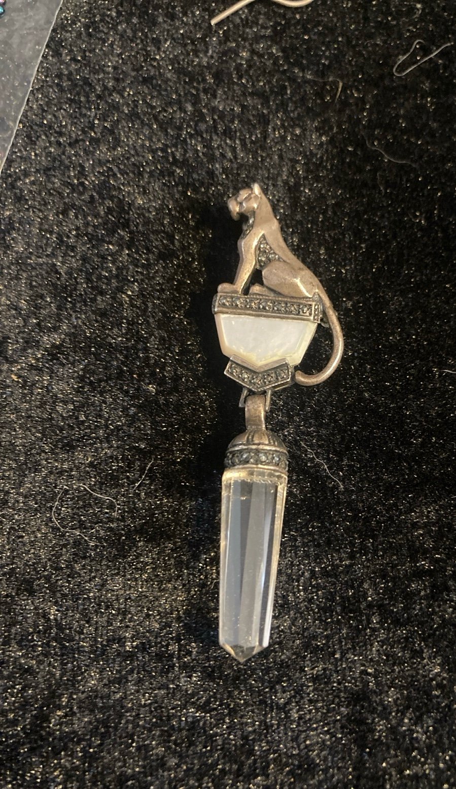 Vintage Art Deco Sterling Panther Mother of Pearl Brooch Pin READ