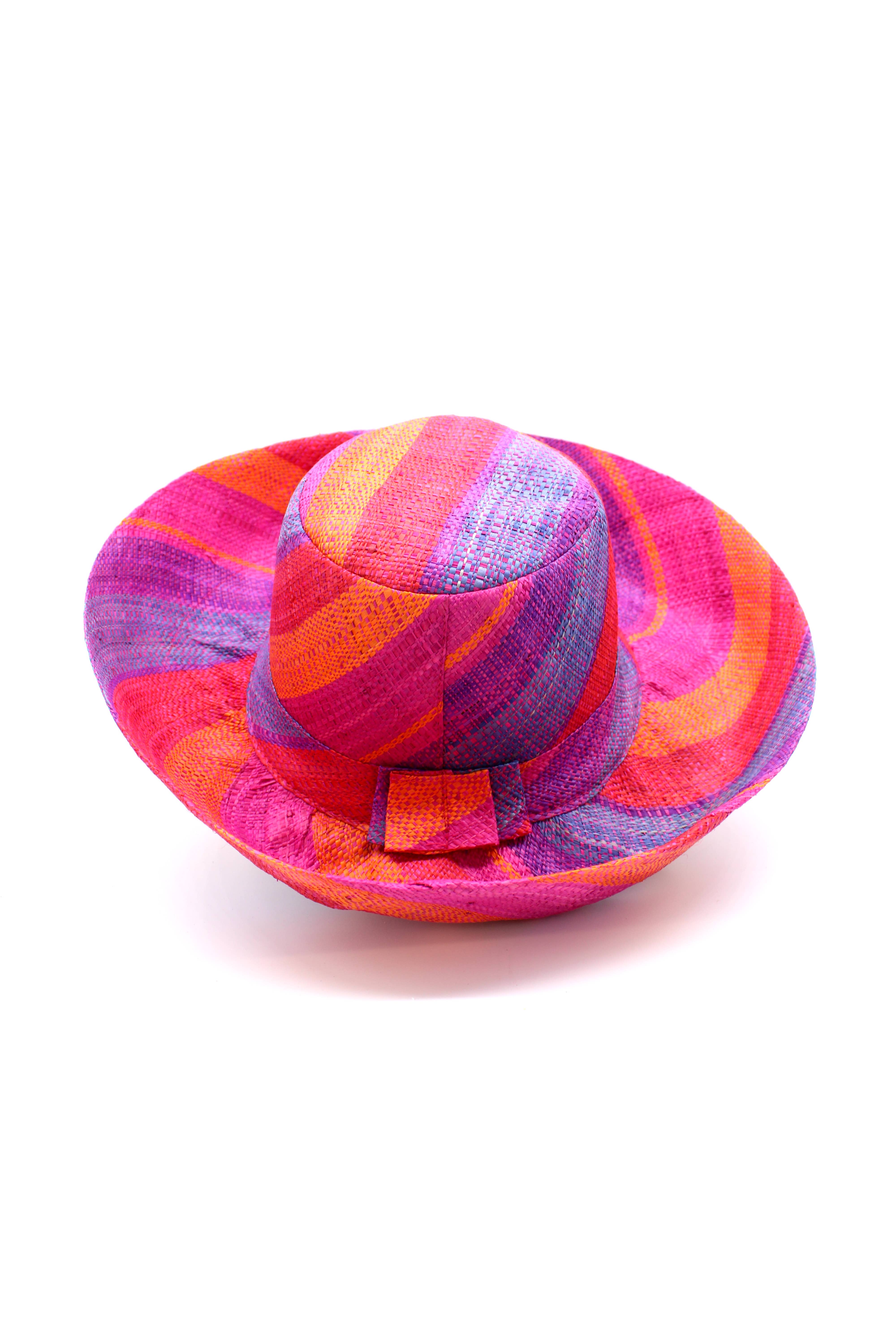 5" & 7" Wide Brim Multicolor Stripe Packable Straw Sun Hats