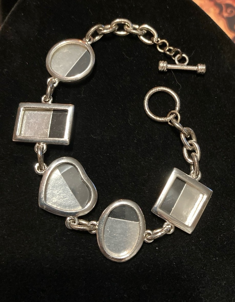 Vintage Silver Tone Toggle Picture Frame Charm Bracelet