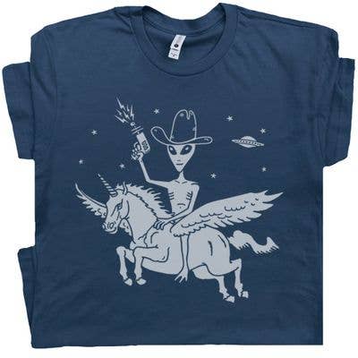 Shirtmandude Co - Alien Unicorn Shirt Funny Ufo Graphic T Shirt Weird Funny T: L