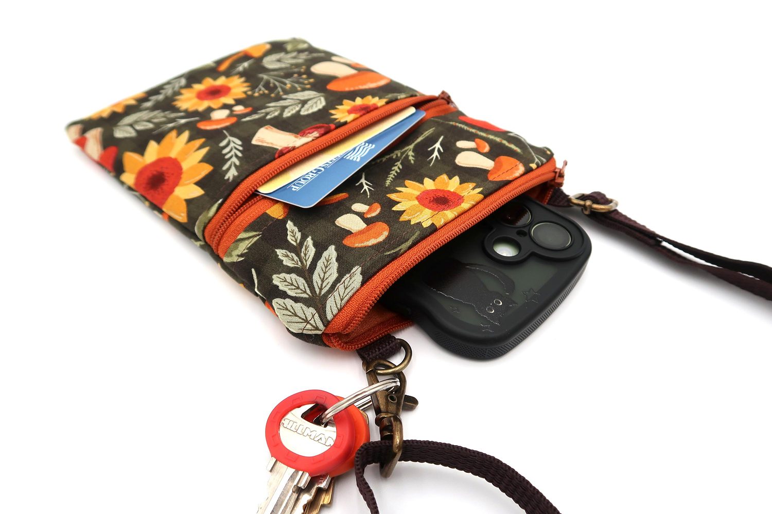 Small Crossbody Bag – Autumn Mushrooms & Sunflowers, photo 2 of 5