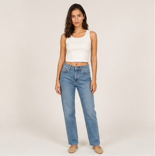 Stretch loose straight-leg jeans