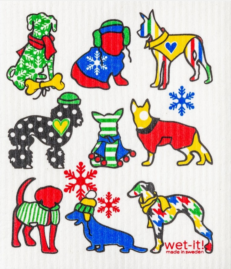 Winter Dogs Swedish Dishcloth