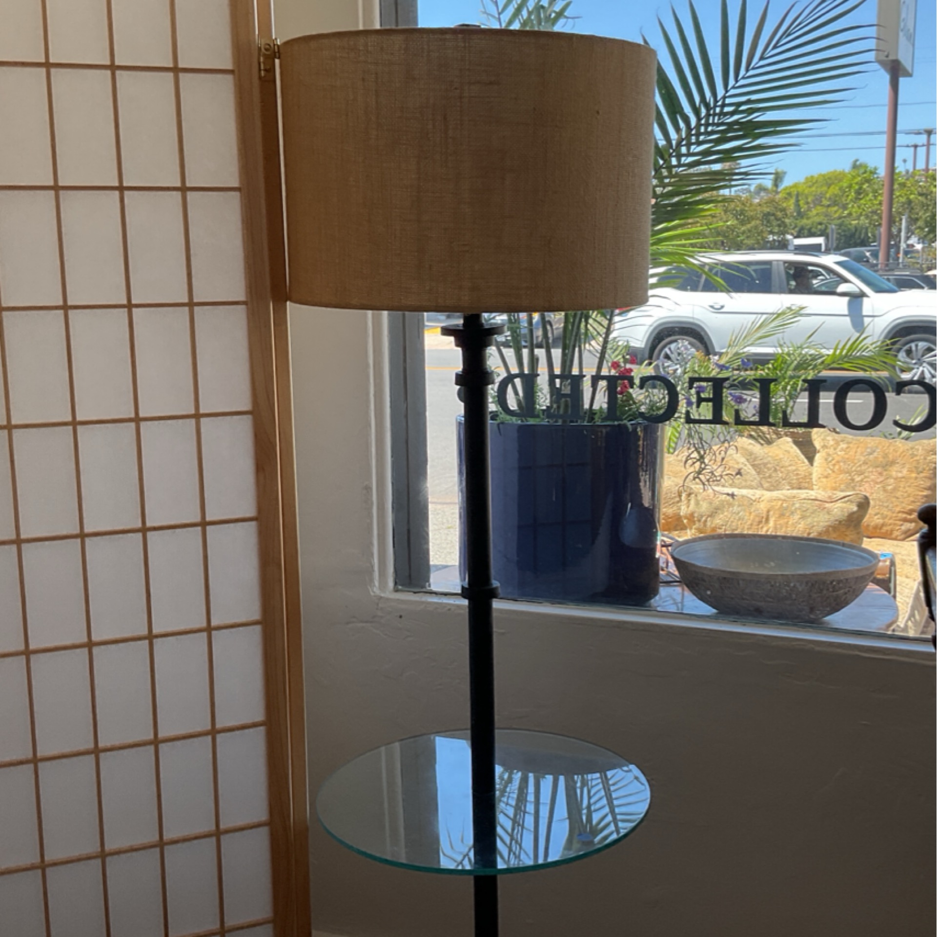Lamp Attached to Glass Table