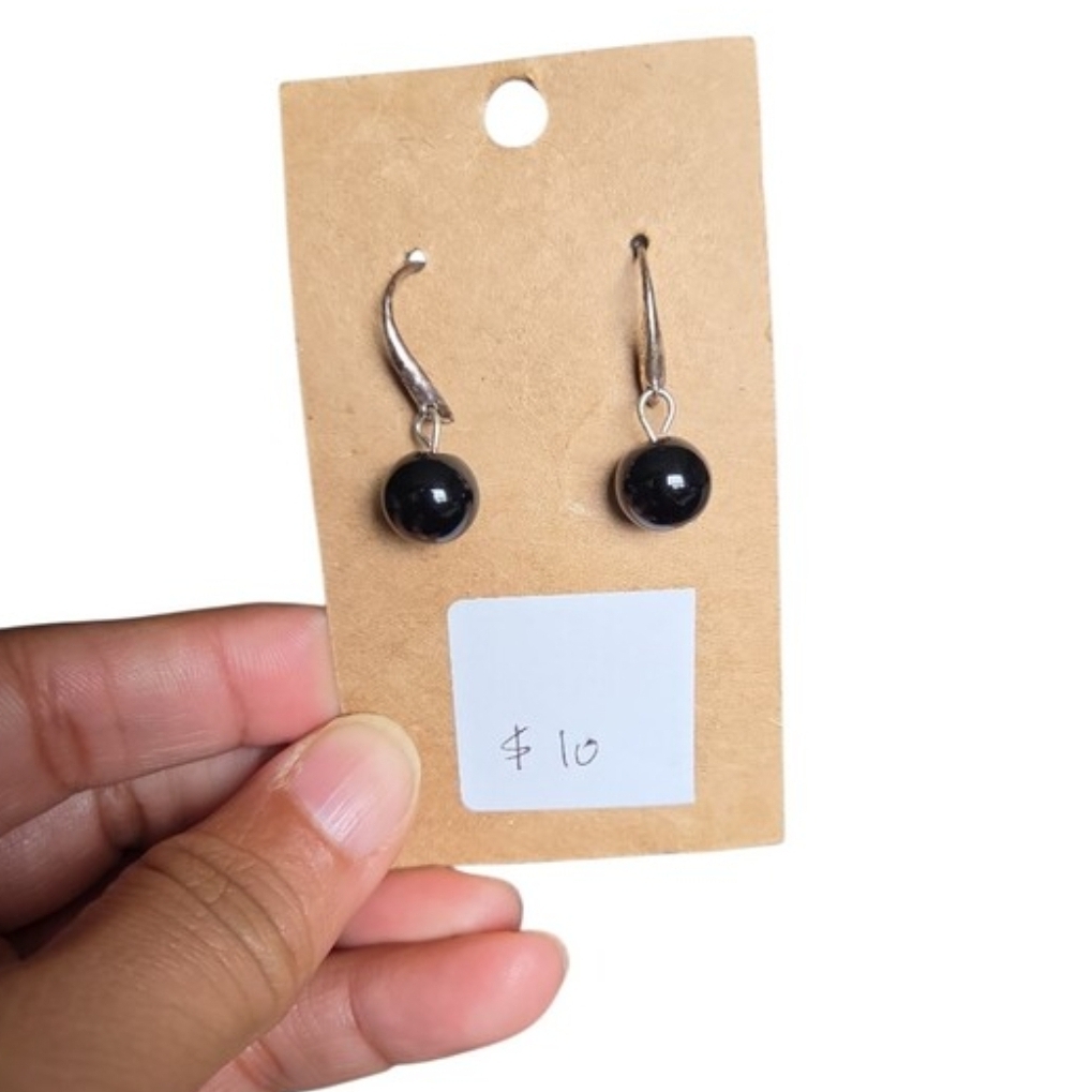 Vintage Silver Toned Classic Black Drop Earrings 1"