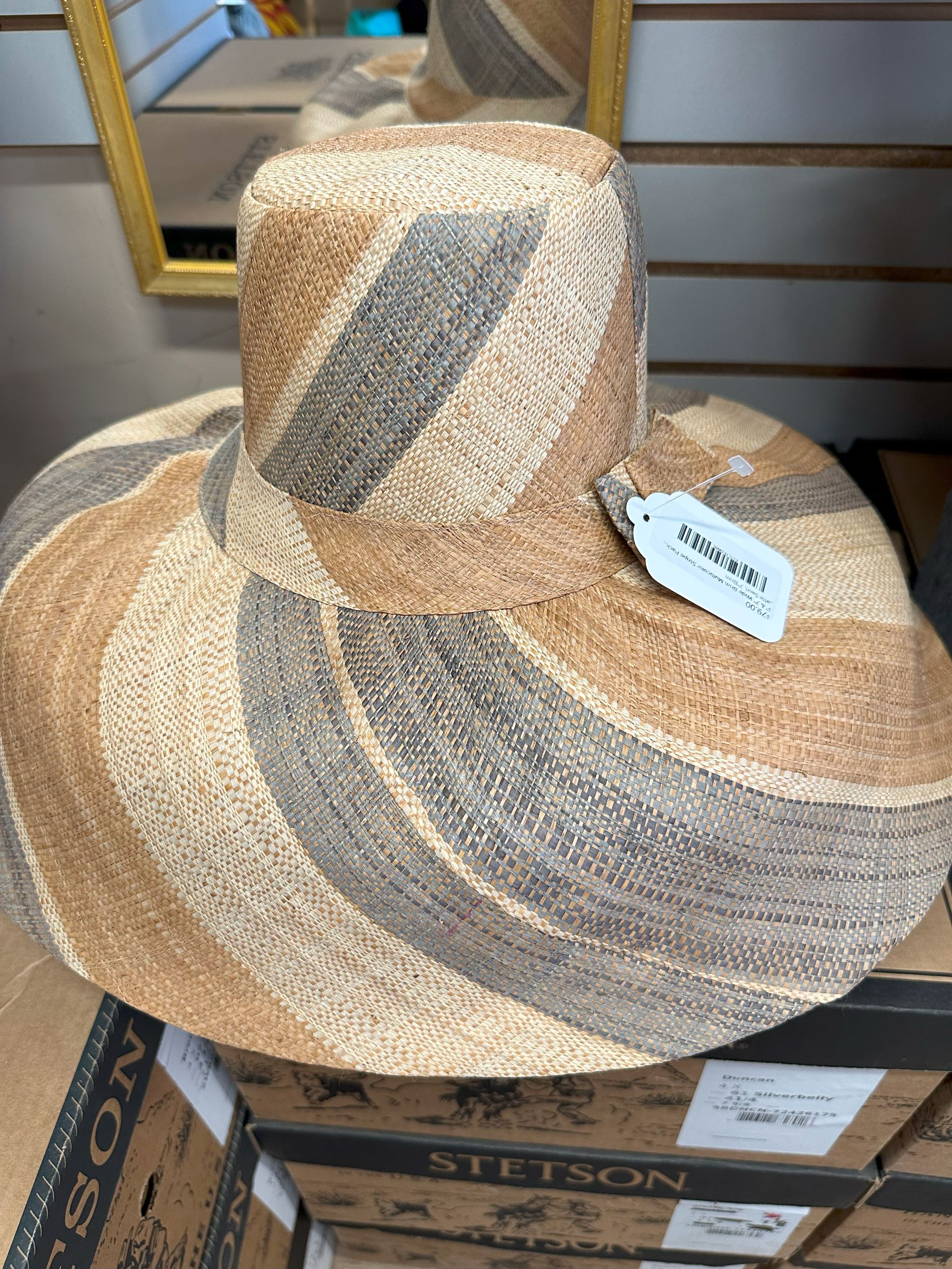 5" & 7" Wide Brim Multicolor Stripe Packable Straw Sun Hats