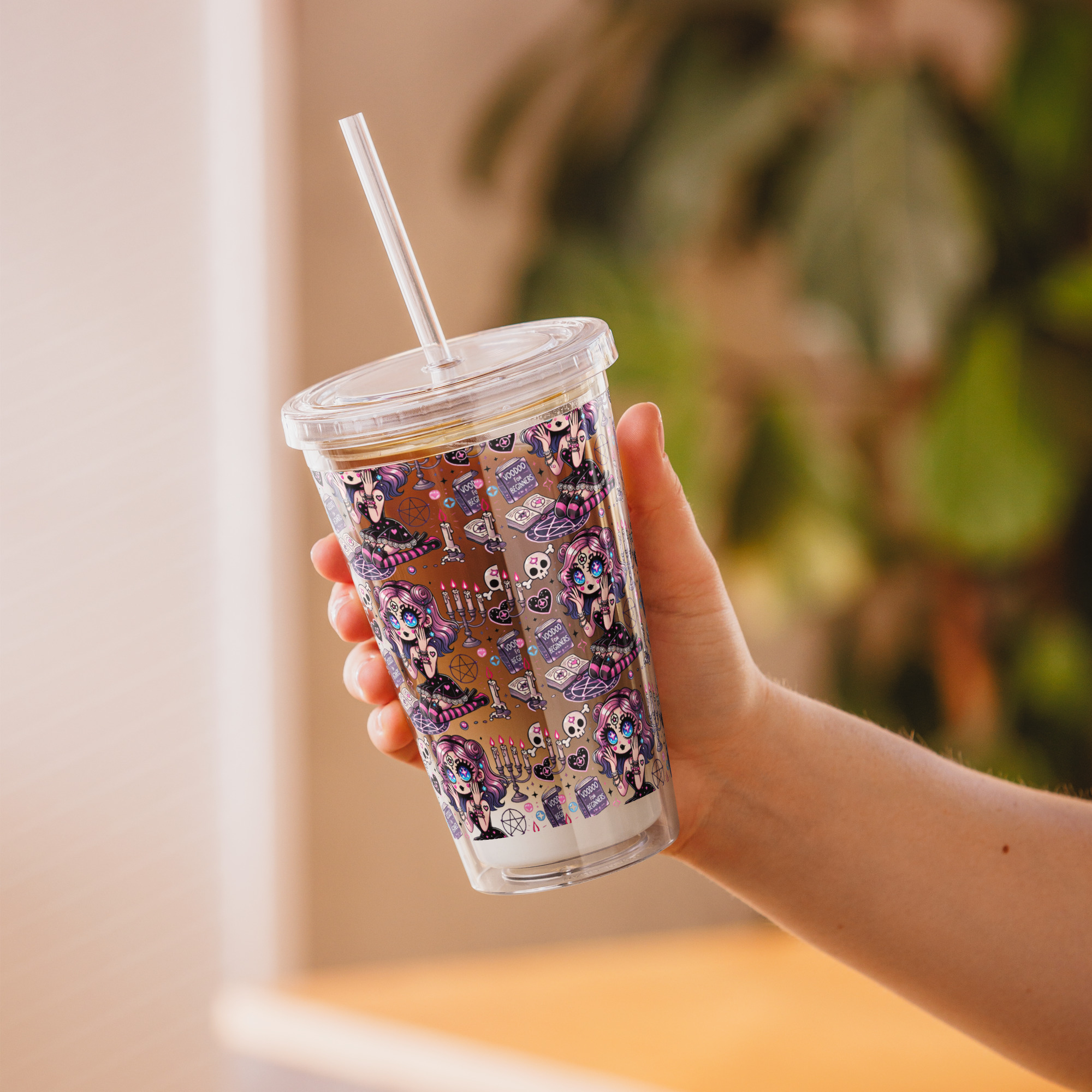 Goth girl cutie 1 Clear plastic tumbler 
